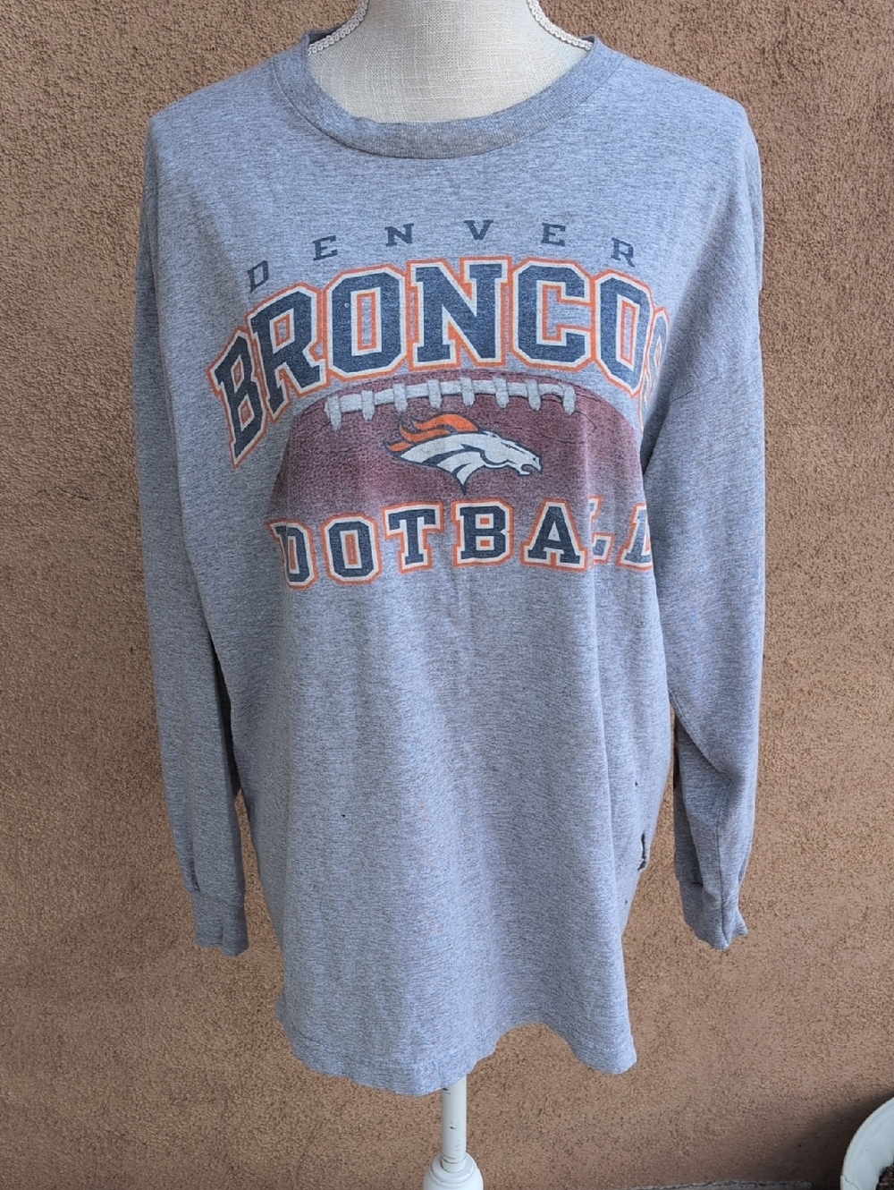 NFL Logo Athletics USA Made Denver Broncos Long Sleeve Destroyed Shirt Grunge